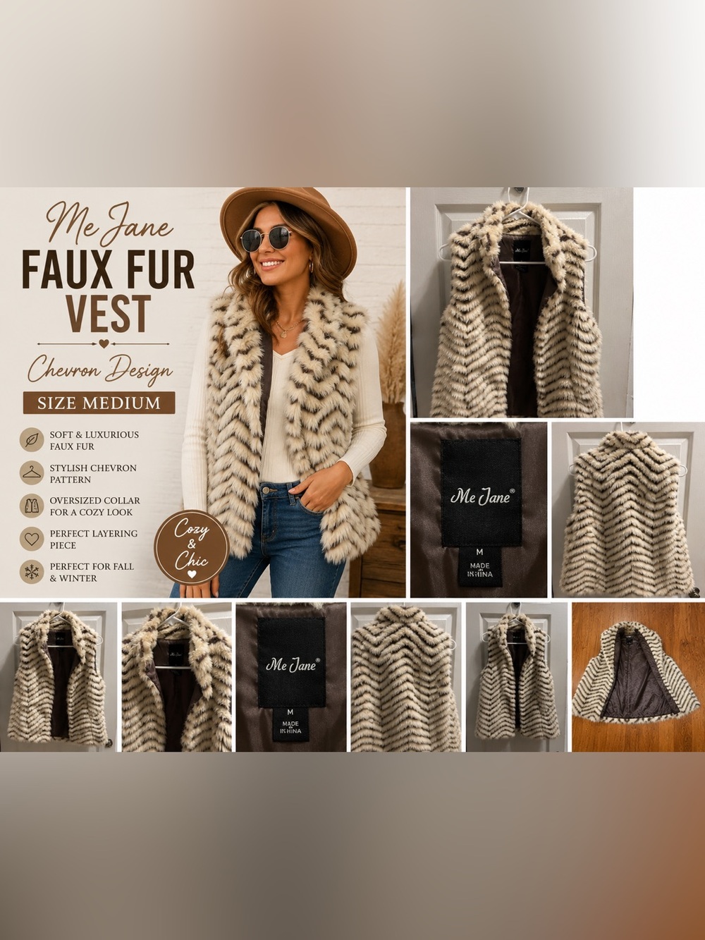 Me Jane Faux Fur Chevron Vest – Women’s Medium